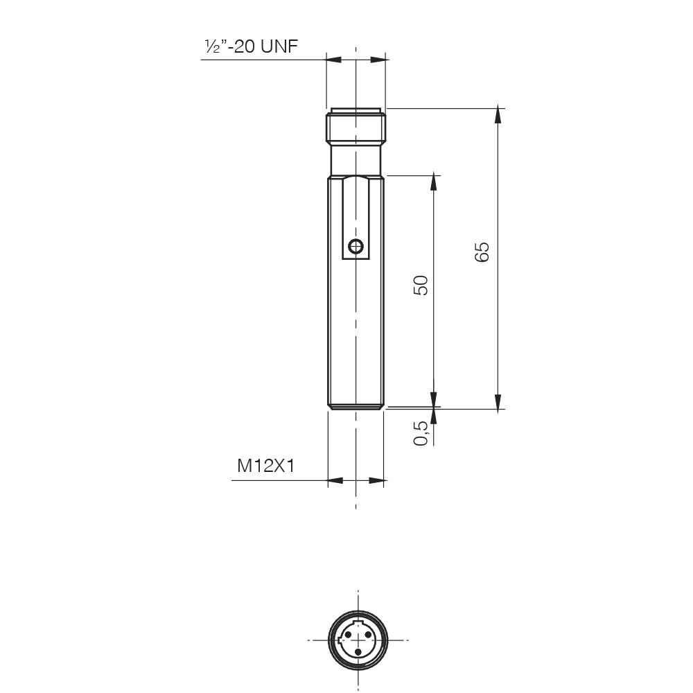 Sensor Indutivo V3M1/R0-3Q Datasensing — Sensor Indutivo AC/DC M12, blindado, 1/2″-20UNF conector cabo exit, NO (Vac)-NO/NC (Vdc)