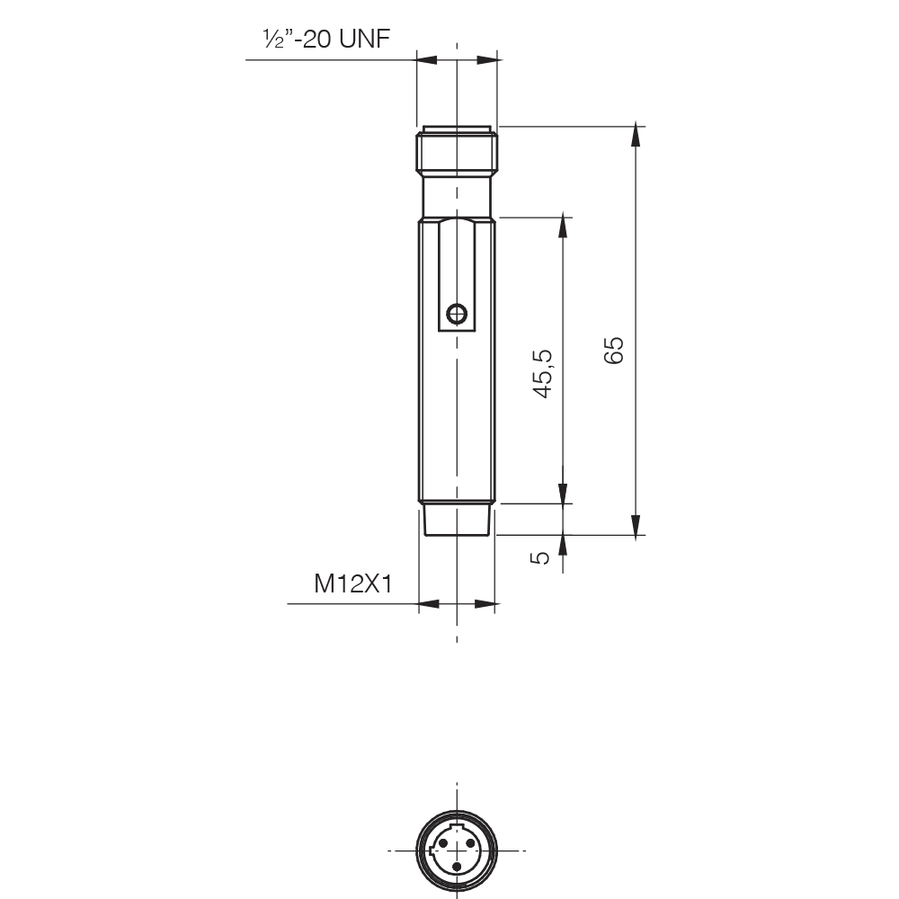 Sensor Indutivo V3M1/S0-4Q Datasensing — Sensor Indutivo AC/DC M12, não blindado, 1/2″-20UNF conector cabo exit, NC (Vac)-NC/NO (Vdc)