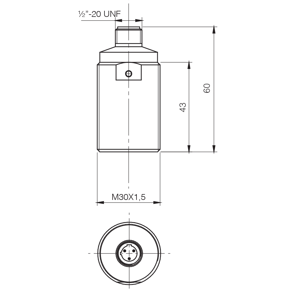 Sensor Fotoelétrico V3T1/S0-3Q Datasensing — Sensor Indutivo AC/DC M30, blindado, 1/2"-20UNF conector cabo exit, NC (Vac)-NC/NO (Vdc)