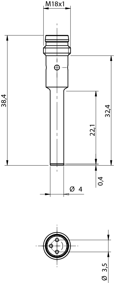 Sensor Indutivo AC1/AP-1F Datasensing — Ø4 Sn 0,8 mm NO/PNP conector M8