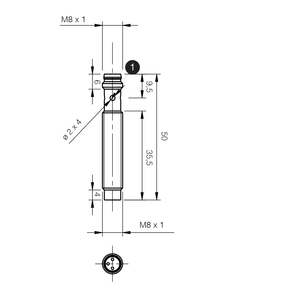 Sensor Indutivo AE1/AP-4F Datasensing — M8 LD não blindado NO/PNP conector M8