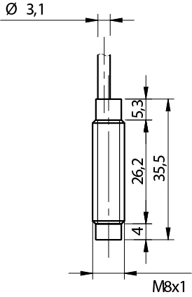Sensor Indutivo AE6/CP-4A Datasensing — M8 short LD não blindado NC/PNP cabo 2m axial