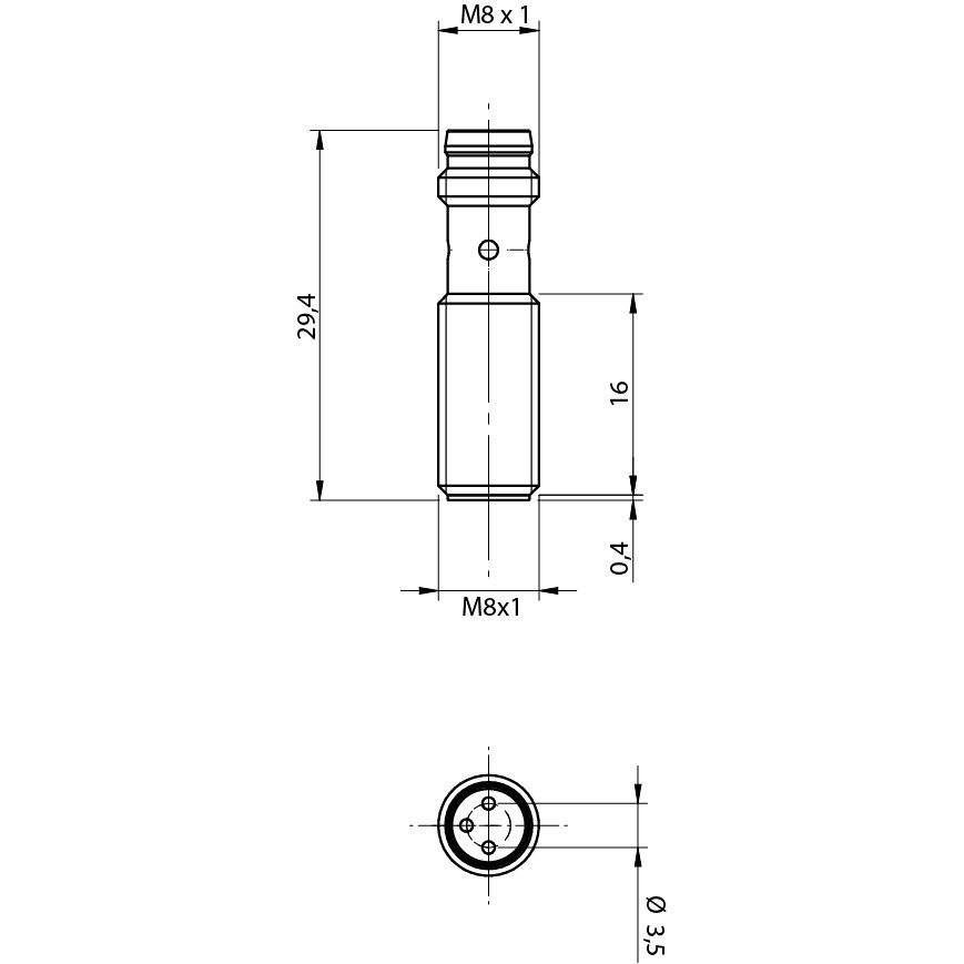 Sensor Indutivo AES/CN-1F Datasensing — M8 Sn 1,5 mm NC/NPN conector M8