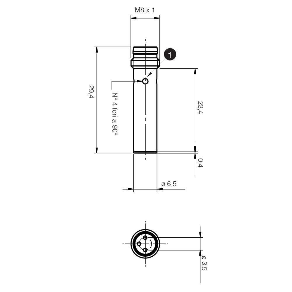 Sensor Indutivo AHS/AN-1F Datasensing — Ø6,5 Sn 1,5 mm NO/NPN conector M8