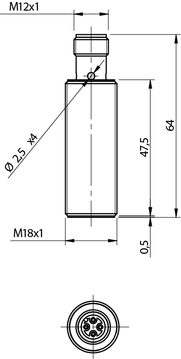 Sensor Indutivo AK1/A0-3H Datasensing — M18 shielded NO conector M12