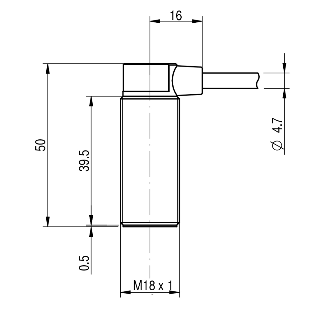 Sensor Fotoelétrico AK1/AP-1C Datasensing — Ind.M18,PNP-NO,cabo 90°,Sch-STD