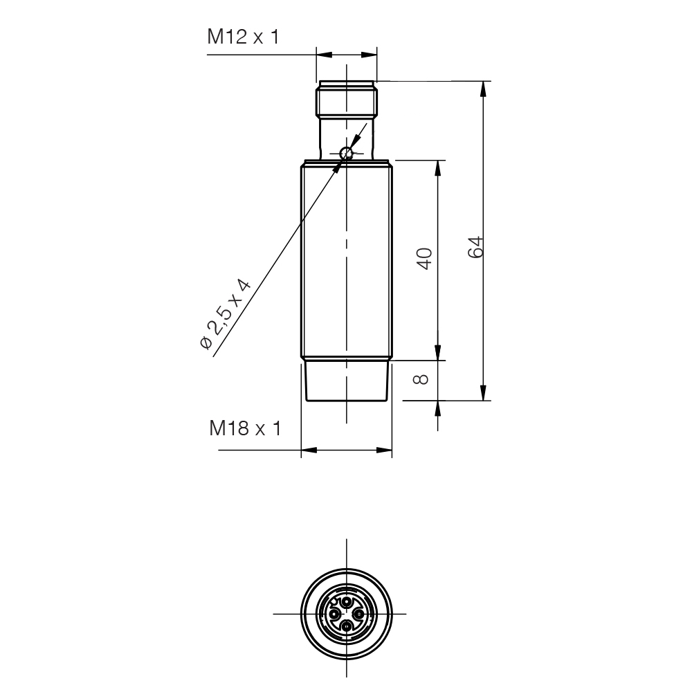 Sensor Indutivo AK1/CP-2H Datasensing — M18 não blindado NC/PNP conector M12