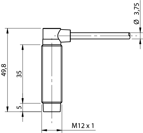 Sensor Indutivo AM1/AP-2C Datasensing M12 Sn 4mm PNP NO Cabo 2m 90° - dimensões