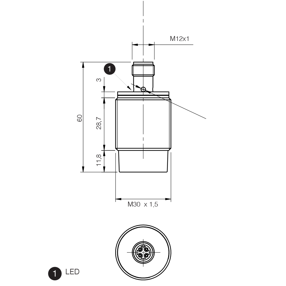 Sensor Indutivo AT6/AN-2H Datasensing — M30 não blindado short corpo NO/NPN conector M12