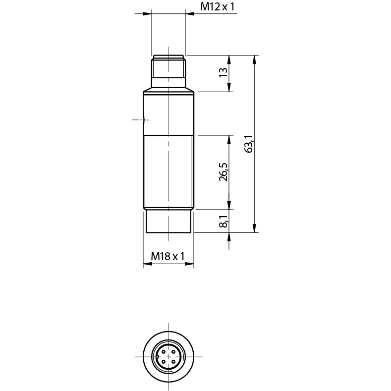 Sensor Indutivo PFK1/AN-2H Datasensing — M18 não blindado Std. NO/NPN conector M12