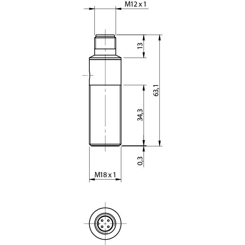 Sensor Indutivo PFK1/BN-3H Datasensing — M18 blindado LD NO+NC/NPN conector M12