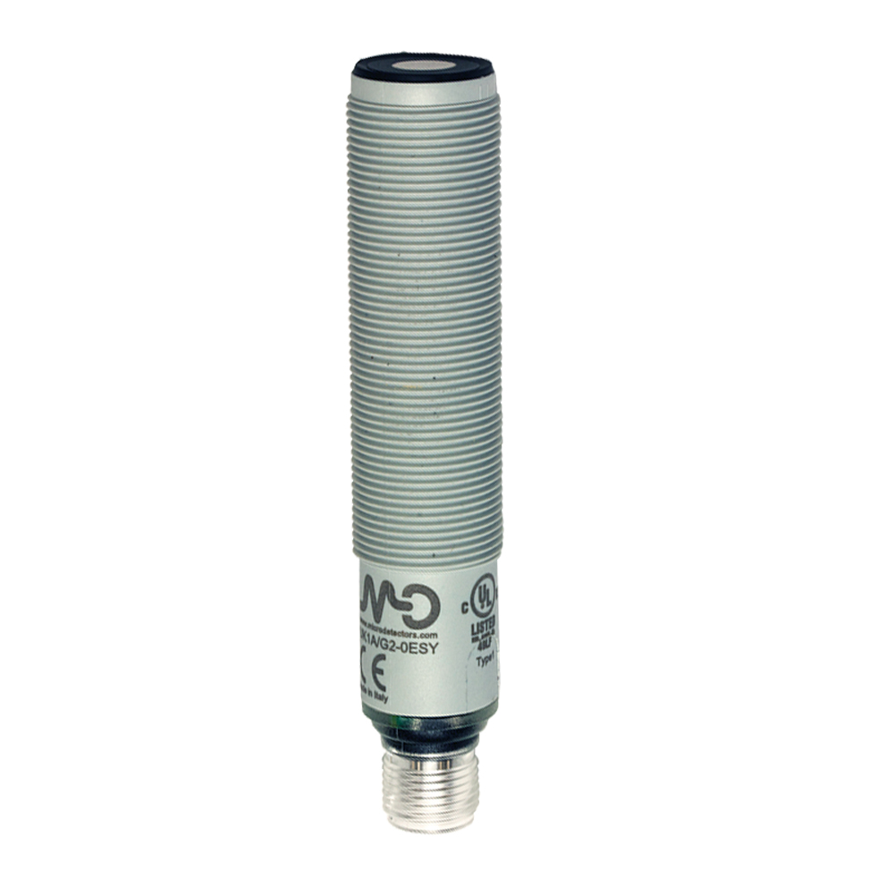 Sensor Ultrassônico UK1A/G6-0ESY Datasensing — Sensor Ultrassônico M18 analógica. 4-20 mA+ PNP NO/NC 50-400 mm conector M12 com botão teach-in, plástico, cULus