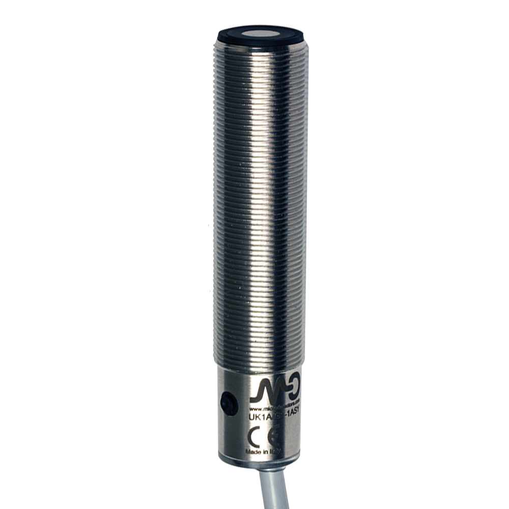 Sensor Ultrassônico UK1A/GN-1ASY Datasensing — Sensor Ultrassônico M18 NPN NO/NC 50-400 mm cabo 2m com teach-in button,AISI316L aço inox corpo, cULus