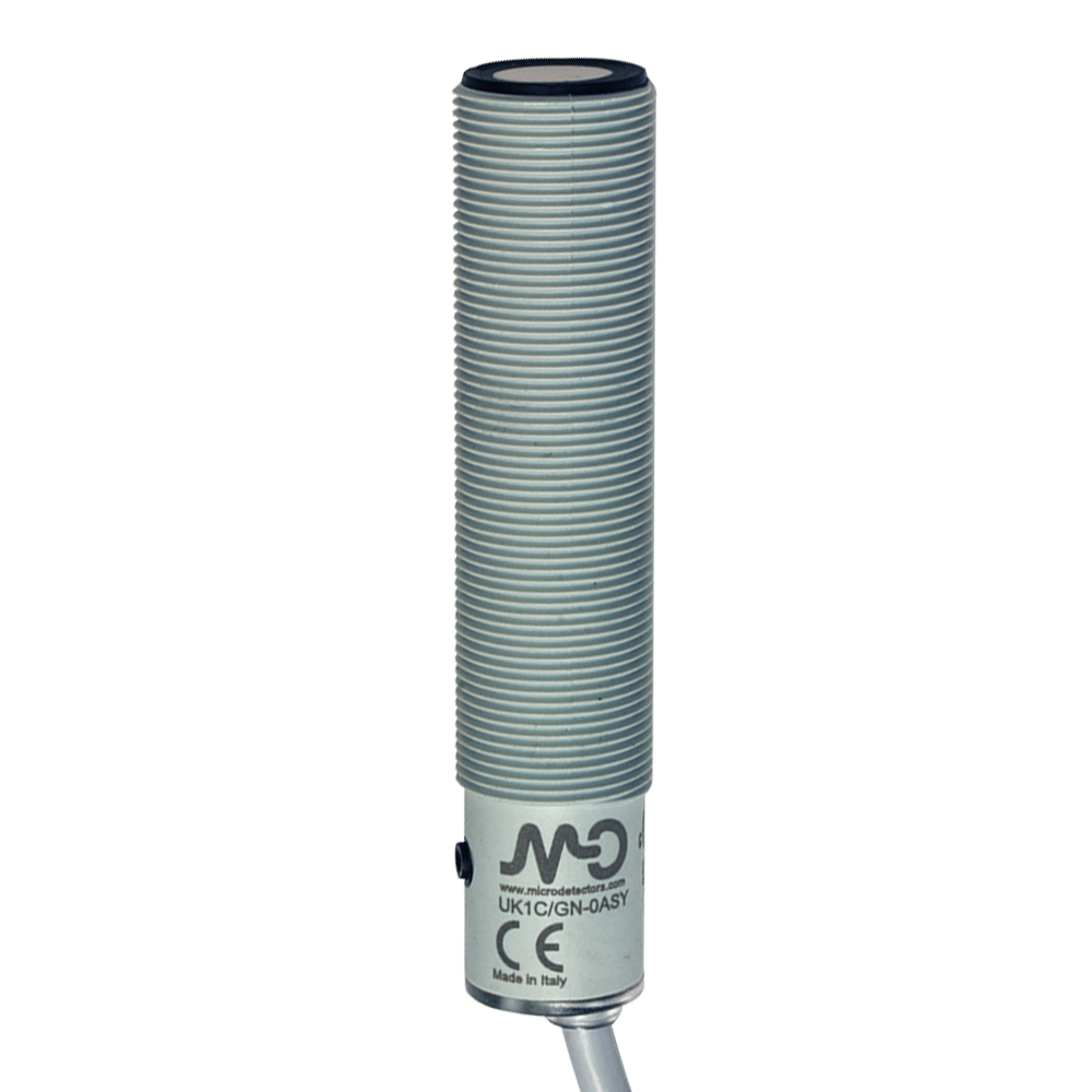 Sensor Ultrassônico UK1C/GP-0ASY18 Datasensing — Sensor Ultrassônico M18 PNP NO/NC 100-900 mm cabo 2m com teach-in button, plástico, cULus, protective coating