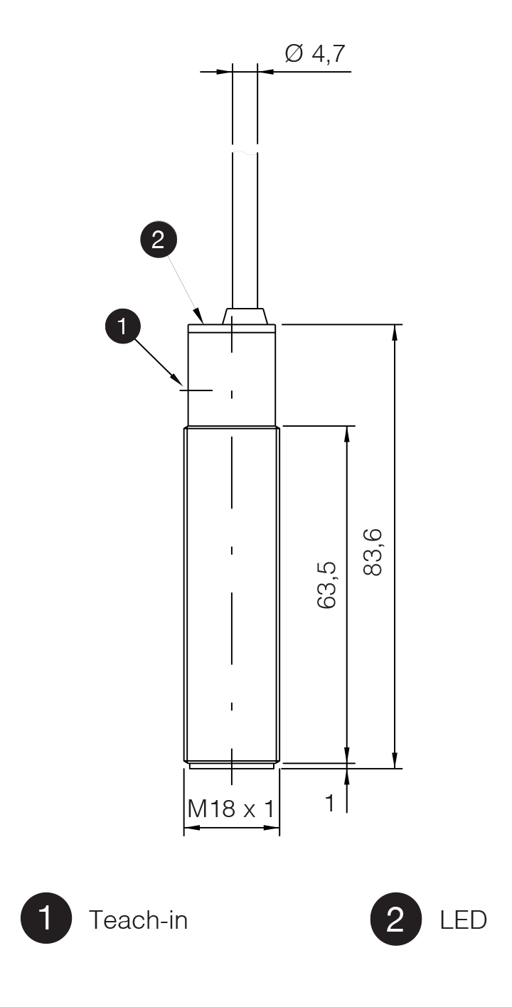 Sensor Ultrassônico UK1D/GP-0ASY Datasensing — Sensor Ultrassônico M18 PNP NO/NC 150-1600 mm cabo 2m com teach-in button, plástico, cULus