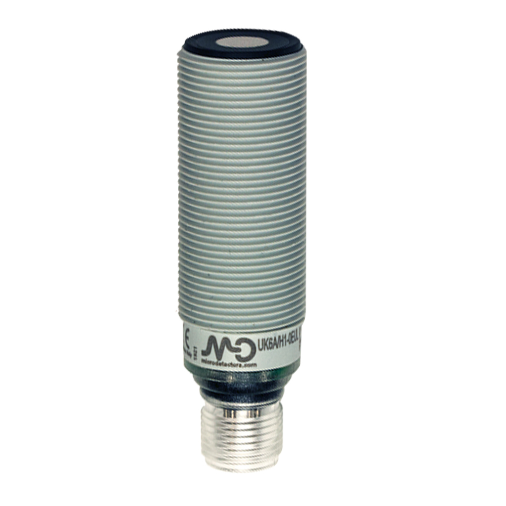 Sensor Ultrassônico UK6A/H1-0EUL Datasensing — M18 analógica. 0-10 V 40-300 mm conector M12, com remoto teach-in by cabo, cULus