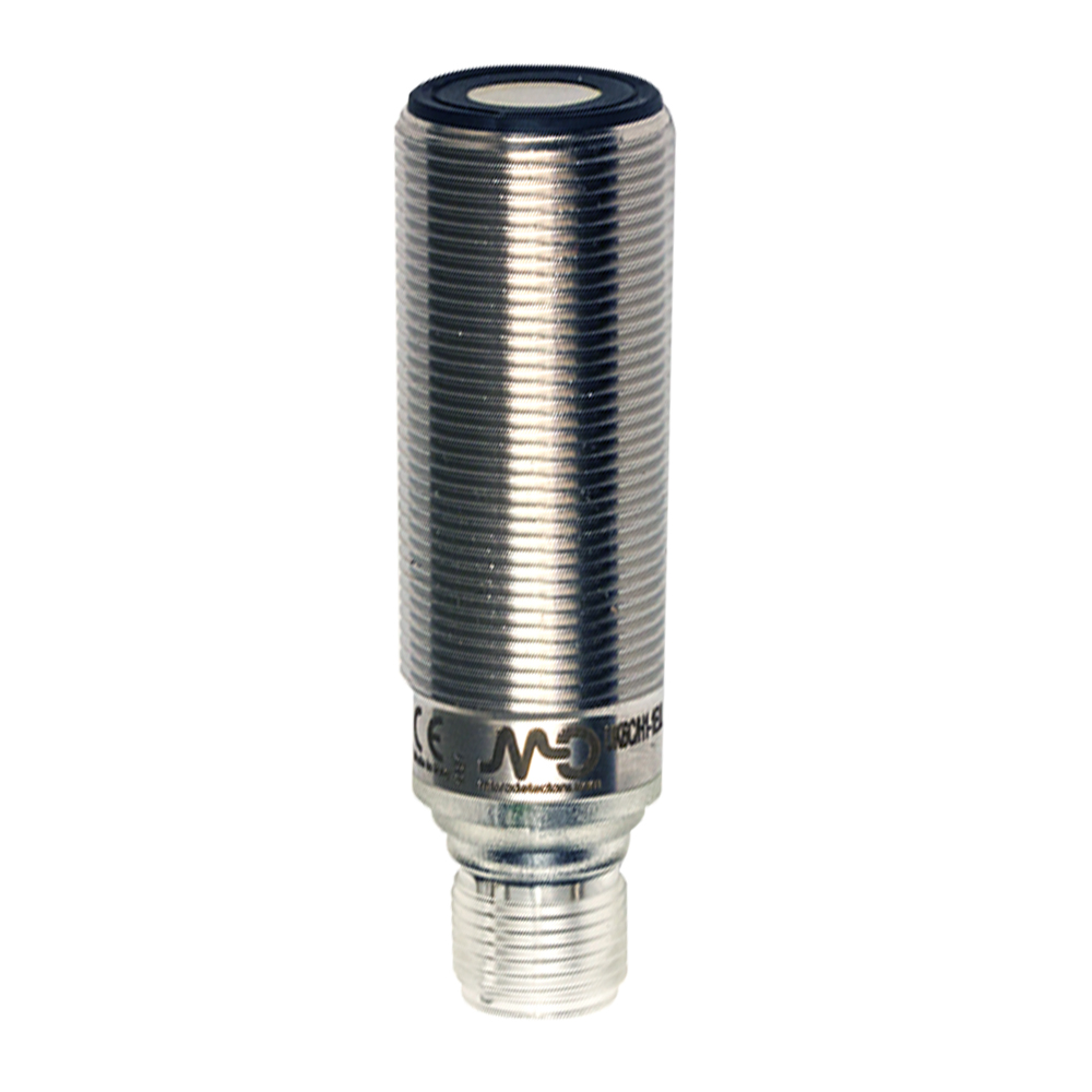 Sensor Ultrassônico UK6C/HN-1EUL Datasensing — M18 NPN NO/NC 80-800 mm conector M12 com remote teach-in by cabo, AISI316L aço inox corpo, cULus