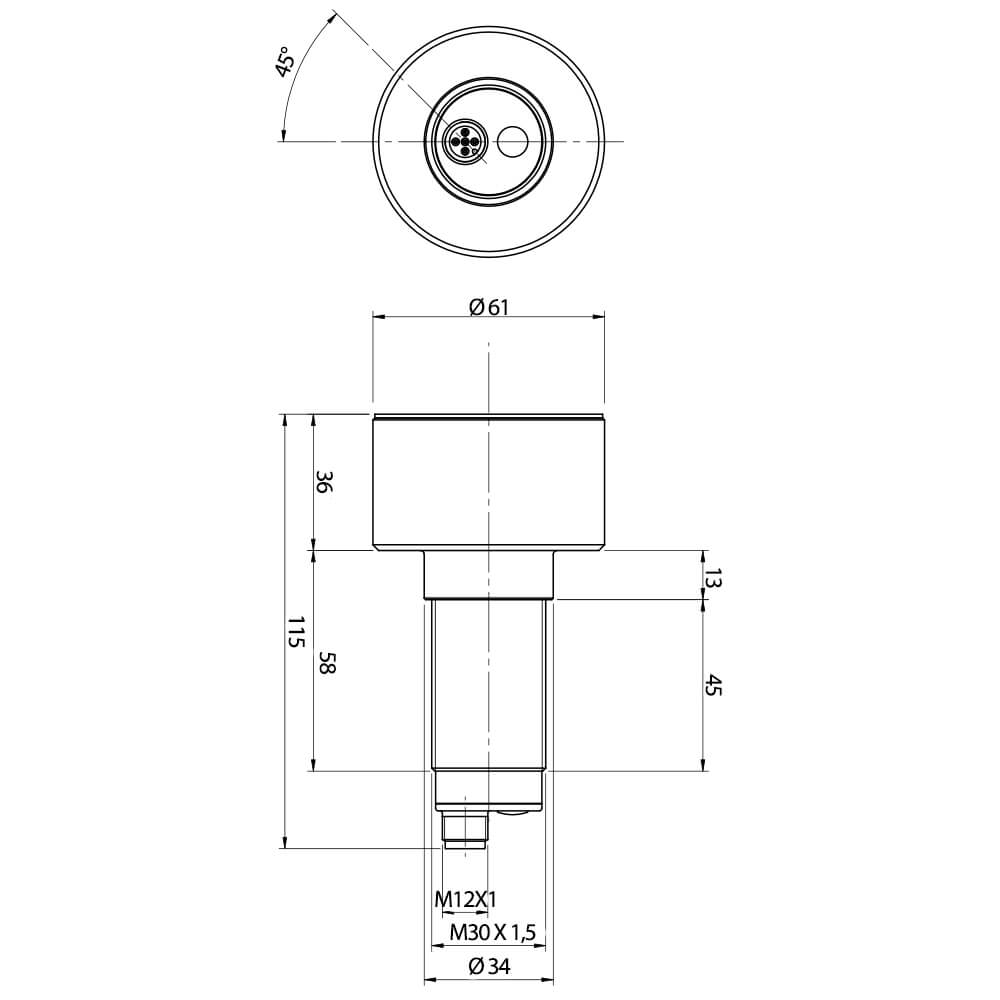 Sensor Ultrassônico UT5L/G7-1ESY Datasensing — M30 sensor ultrassônico com standard corpo and com large front com high performances and high distância de detecçãos